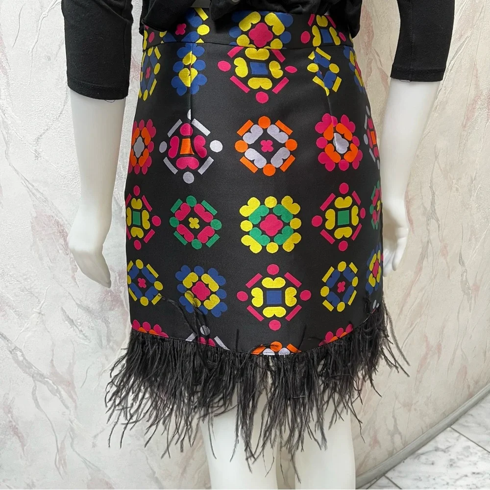 NWT MILLY NY Mini Skirt Couture Barbicore Glam Ostrich Feather Print Allover Sz2